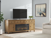 Prime Furniture - Ashley Furniture - Sharlance 81" TV Stand with Electric Fireplace - 81" TV Stand with Electric Fireplace / Light Brown - W655W1